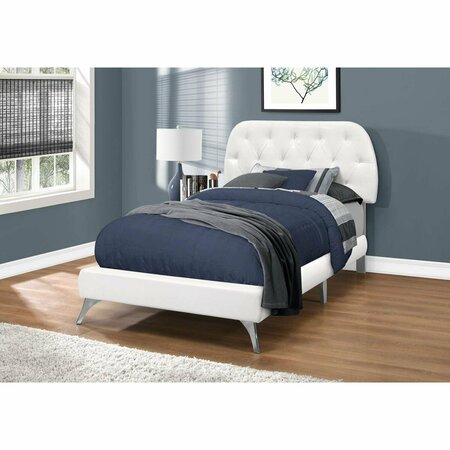 DAPHNES DINNETTE White Leather-Look Bed with Chrome Legs - Twin Size DA2444481